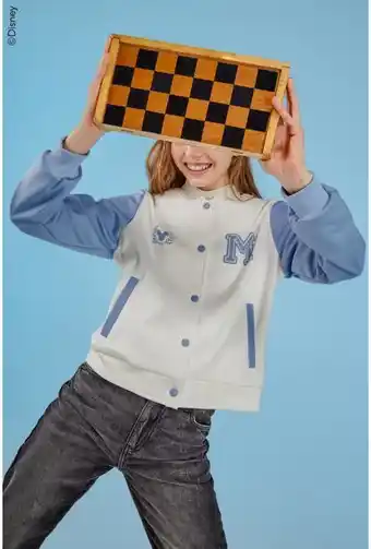 Chaqueta bomber college mickey crema claro con mangas en contraste