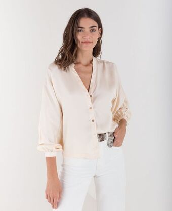 NAF NAF Camisa para mujer cruda manga larga oversize en lyocell oferta