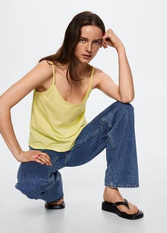 Mango Top algodón lino oferta