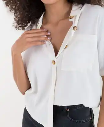 NAF NAF Camisa para mujer blanca manga corta con textura de puntos oferta
