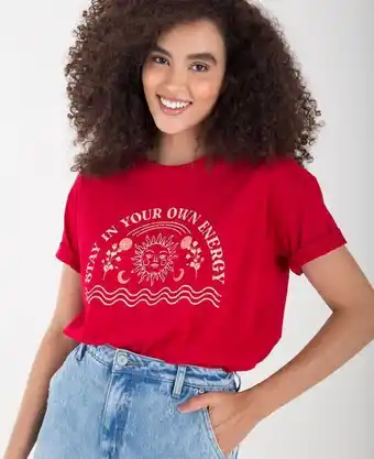 NAF NAF Camiseta para mujer roja manga corta con gráfico localizado oferta