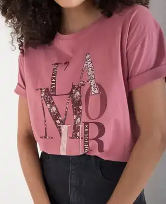 NAF NAF Camiseta para mujer rosa manga corta con gráfico localizado oferta