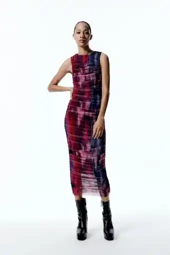 ZARA Vestido frunces tul estampado oferta