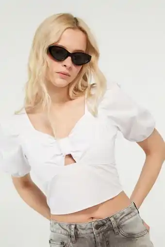 Koaj Blusa unicolor con mangas tipo globo y puño resortado oferta