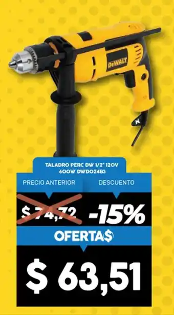 Coral Hipermercados DeWalt Taladro Perc DW 1/2" 120V 600W DWDO24B3 oferta