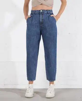 NAF NAF Jean para mujer azul medio slouchy tiro súper alto con detalle de pinzas oferta