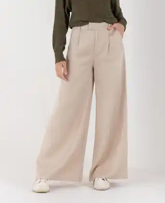 NAF NAF Pantalón para mujer beige palazzo tiro súper alto con cintura elástica oferta