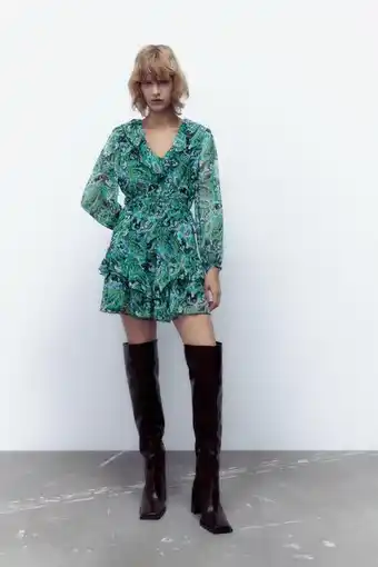 ZARA Vestido estampado volantes oferta