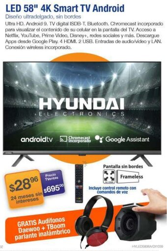 TVentas Hyundai Led 58" 4K Smart TV Android oferta