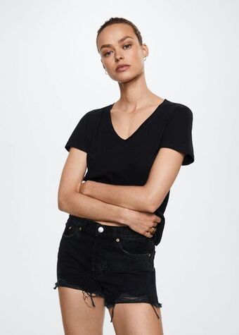Mango Camiseta algodón lino oferta