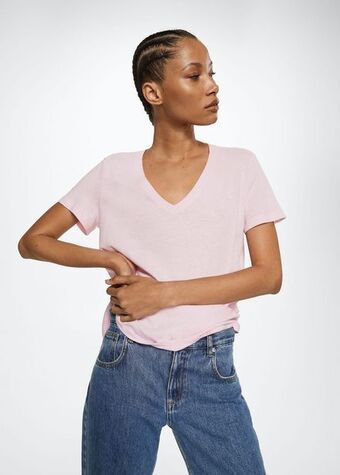 Mango Camiseta algodón lino oferta