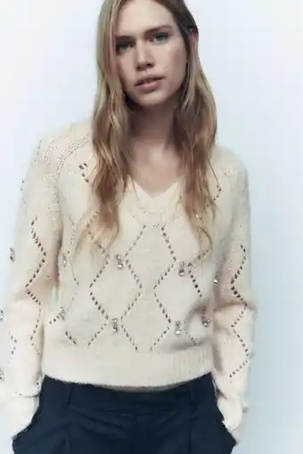 ZARA Jersey punto rombos abalorios oferta