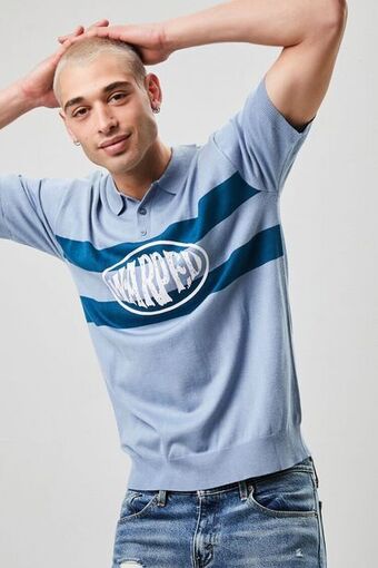 Forever 21 Warped graphic striped polo shirt oferta