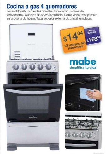 TVentas Mabe Cocina a Gas 4 Quemadores oferta