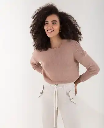NAF NAF Suéter para mujer café manga larga con hombros caídos oferta