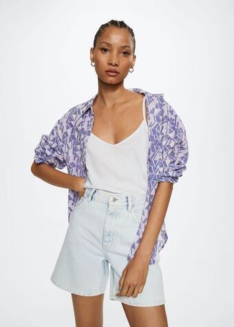 Mango Top algodón lino oferta