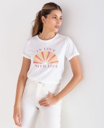 NAF NAF Camiseta para mujer manga corta con estampado gabriella infaltable oferta