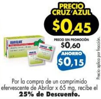 Farmacias Cruz Azul Comprimido Efervescente de Abrilar 65mg oferta