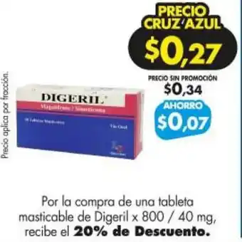 Farmacias Cruz Azul Tableta Masticable de Digeril 800/40mg oferta