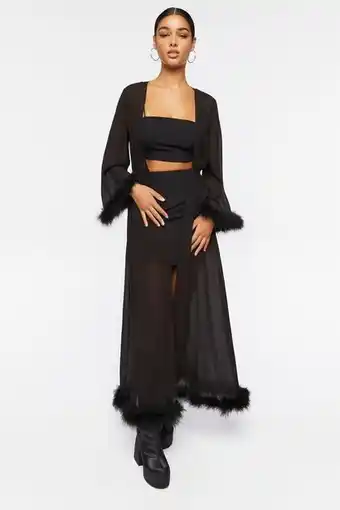 Forever 21 Faux feather longline kimono oferta