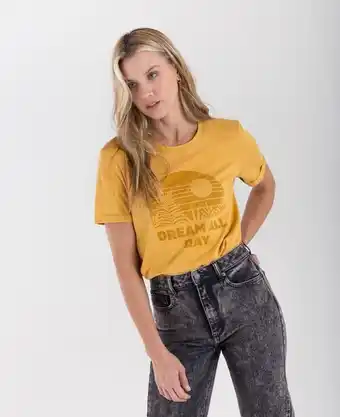 NAF NAF Camiseta para mujer amarilla manga corta con gráfico desgastado oferta