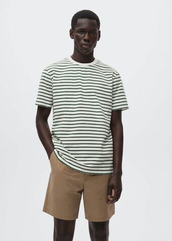 Mango Camiseta algodón rayas oferta
