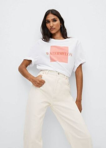Mango Camiseta algodón estampado oferta