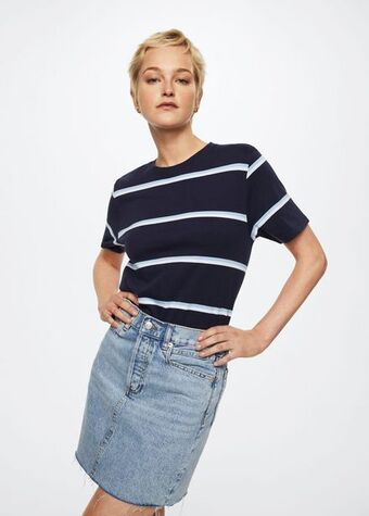 Mango Camiseta algodón rayas oferta