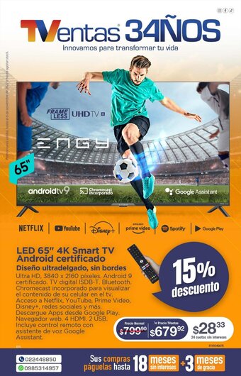 TVentas ENGY Led 65" 4K Smart Tv Android Certificado oferta