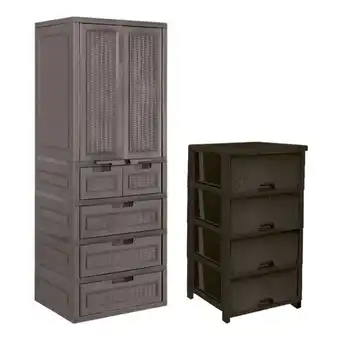 Pycca Combo armario cajonera deco café + cajonera ratán glamour clip 4 pisos oferta