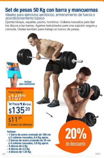 TVentas Set de pesas 50 kg con barra y mancuernas oferta