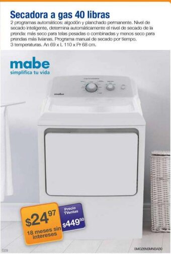 TVentas Mabe Secadora a gas 40 libras oferta
