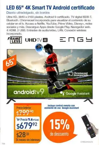 TVentas ENGY LED 65" 4K Smart Tv Android certificado oferta