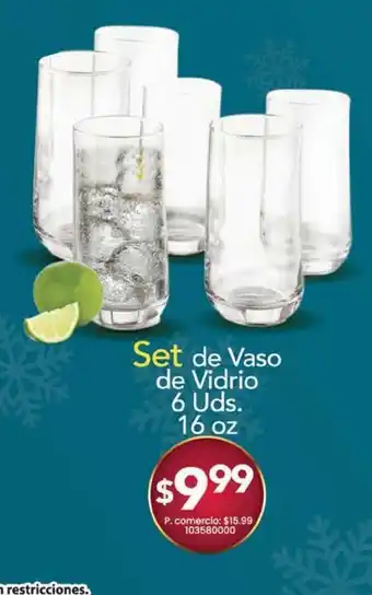 Tia Set de vaso de vidrio 6un 16oz oferta