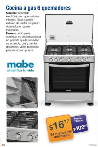 TVentas Mabe Cocina a gas 6 quemadores oferta