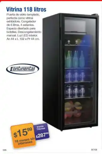 TVentas Continental Vitrina 118 litros oferta
