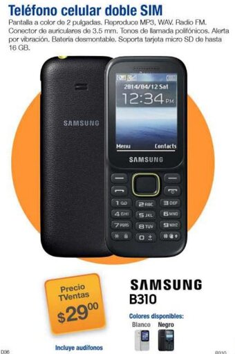 TVentas Samsung B310 Teléfono Celular Doble SIM oferta