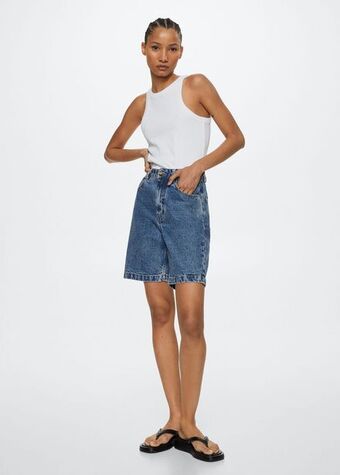 Mango Top canalé algodón oferta