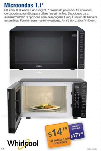 TVentas Whirlpool Microondas 1.1' oferta