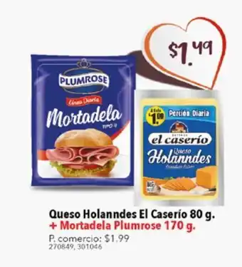 Tia Queso holandes el caserío 80g + mortadela plumrose 170g oferta