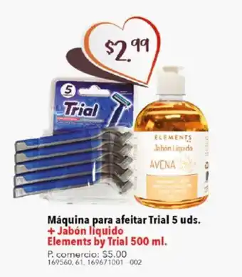 Tia Máquina de afeitar trial 5 uds + jabón líquido elements by trial 500ml oferta