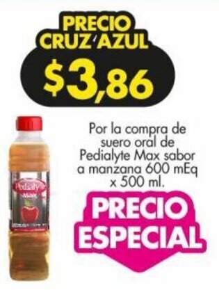 Farmacias Cruz Azul Pedialyte Max Sabor a Manzana 600 mEq x 500ml oferta