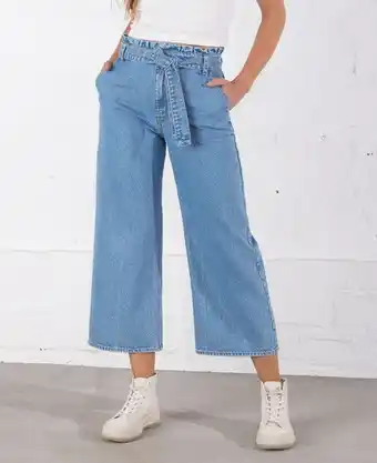 NAF NAF Jean para mujer tono claro wide leg tiro súper alto con cintura enresortada oferta
