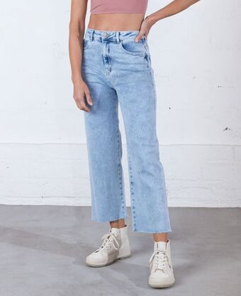 NAF NAF Jean para mujer tono medio straight cropped tiro súper alto pauline infaltable oferta
