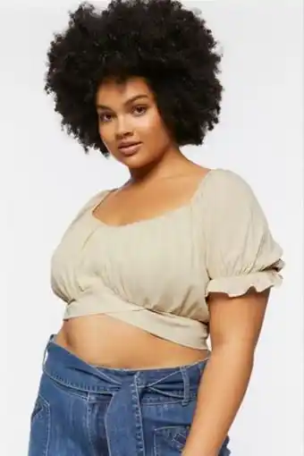 Plus size self-tie puff sleeve top
