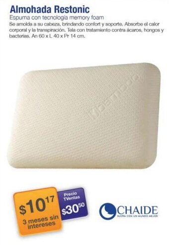 TVentas Chaide Almohada Restonic oferta
