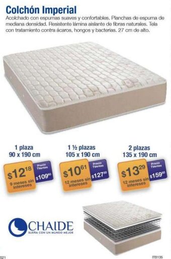 TVentas Chaide Colchón Imperial 1 Plaza 90 x 190cm oferta