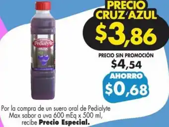 Farmacias Cruz Azul Pedialyte Max Sabor a Uva 600mEq x 500ml oferta