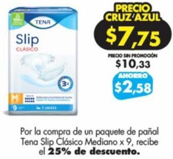 Farmacias Cruz Azul Tena Slip Clásico Mediano x 9 oferta