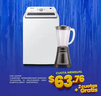 Artefacta Lavadora WA19A3353GW/AP Samsung | Licuadora 10 Velocidades Vaso Plastico 500W Mastertech oferta